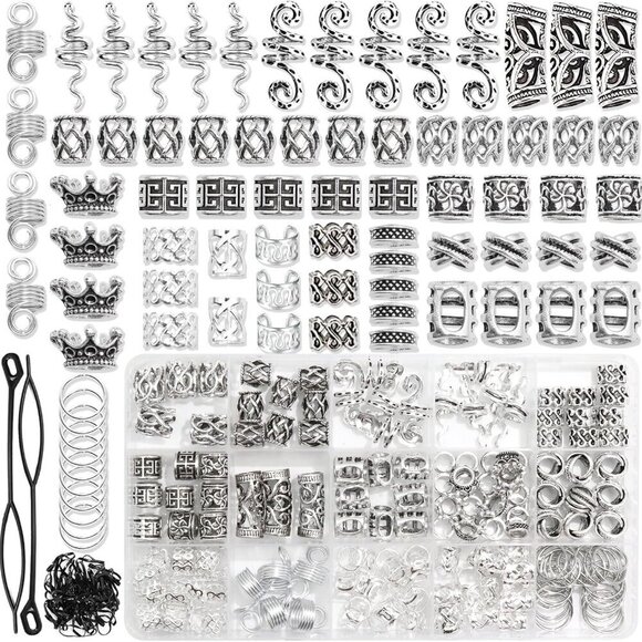 Viking Hair Jewelry Beads for Braids Dreadlocks Adjustable Silver 231pcs main image 4